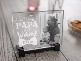 Foto in glasplaatje voor papa