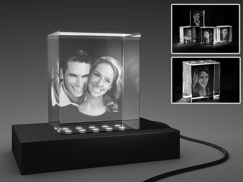 Buik Meestal neerhalen 3D-Glasfoto | Jouw foto gelaserd in een glazen blokje