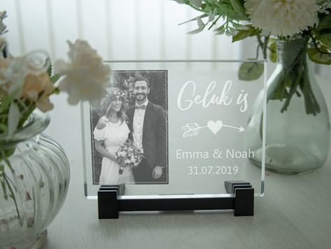 Foto in glasplaatje bruiloft