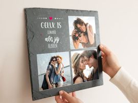Leisteen plaat met fotos voor valentijnsdag